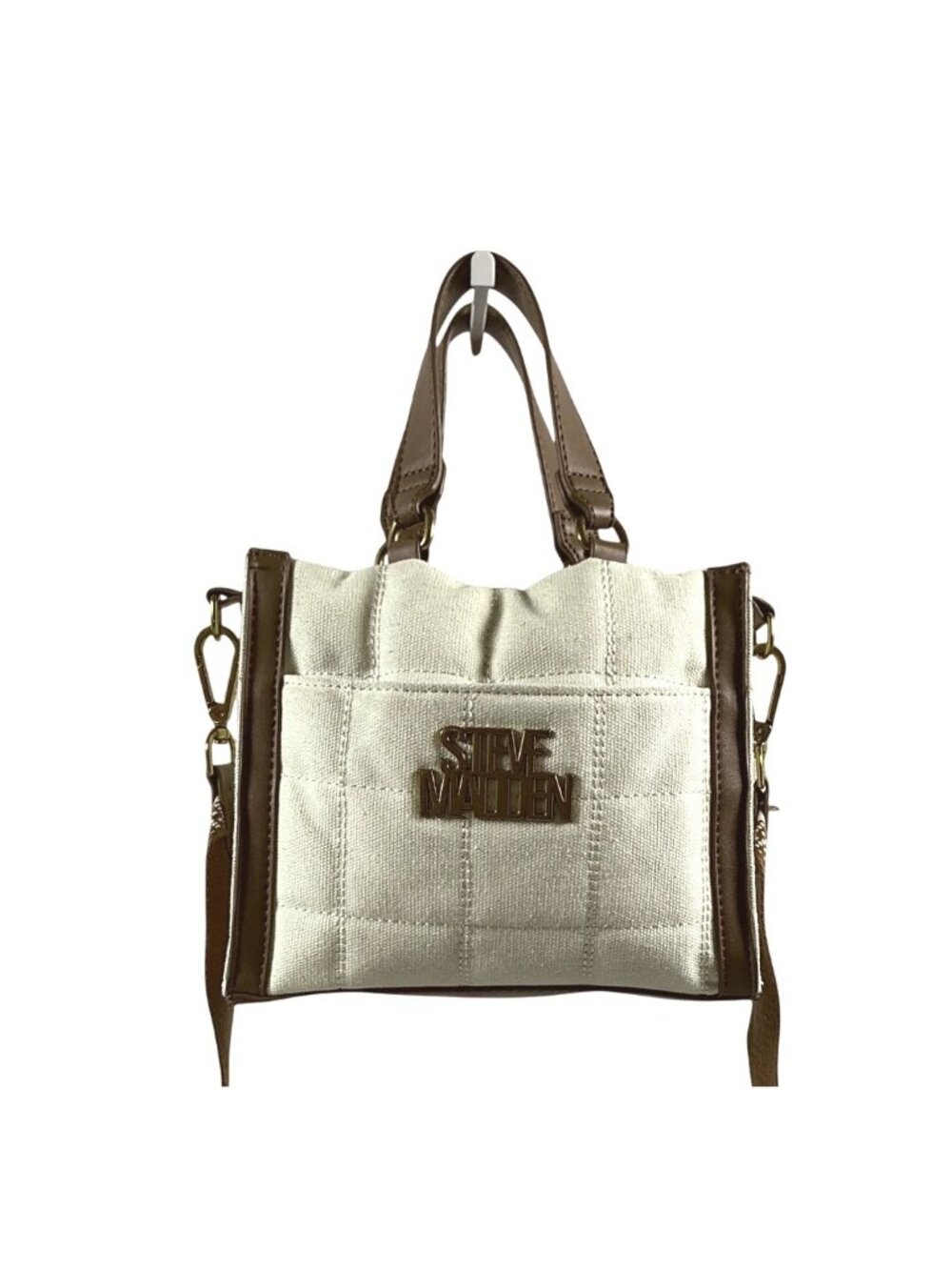 Steve Madden Small Tote Handbag | Beige & Brown | Convertible Crossbody Purse